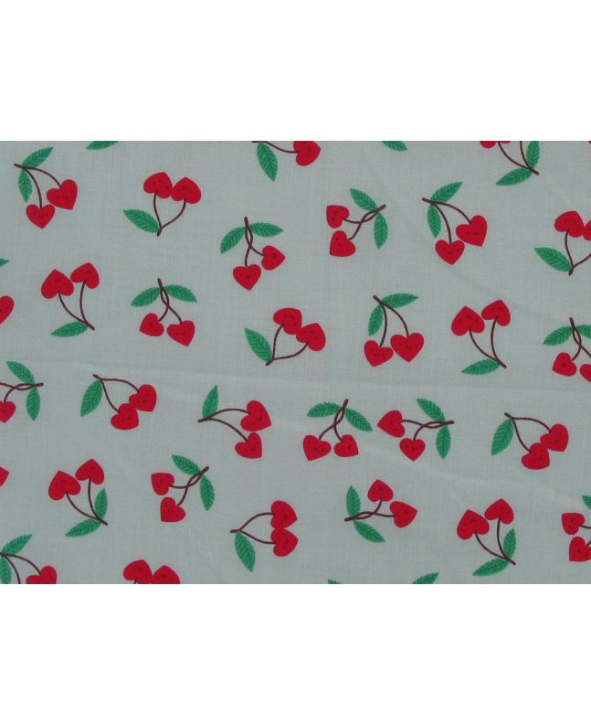 Cherry Love Polycotton Print, Mint