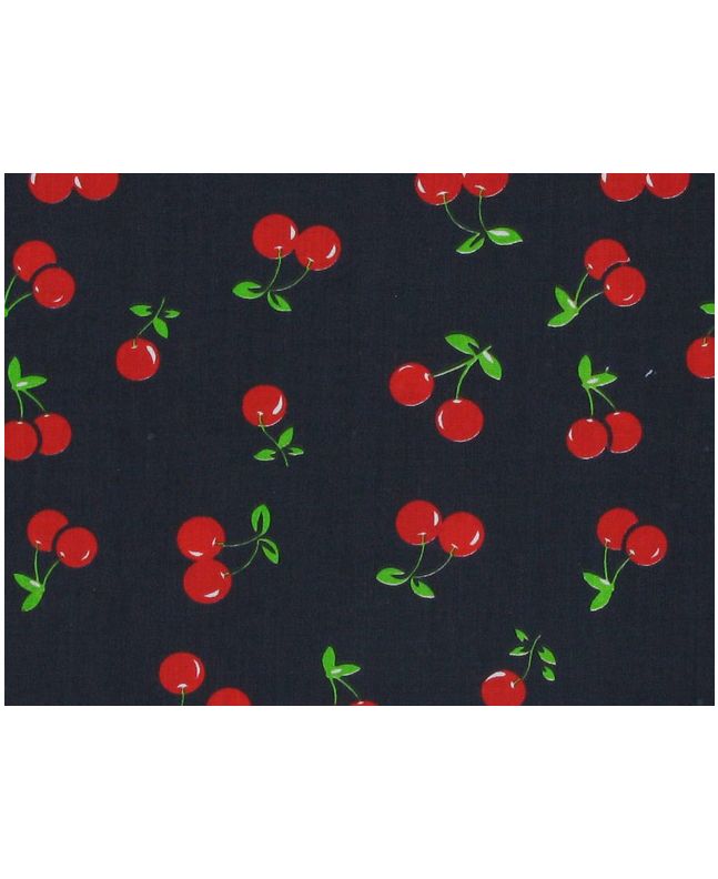 Cherry Polycotton Print - Navy