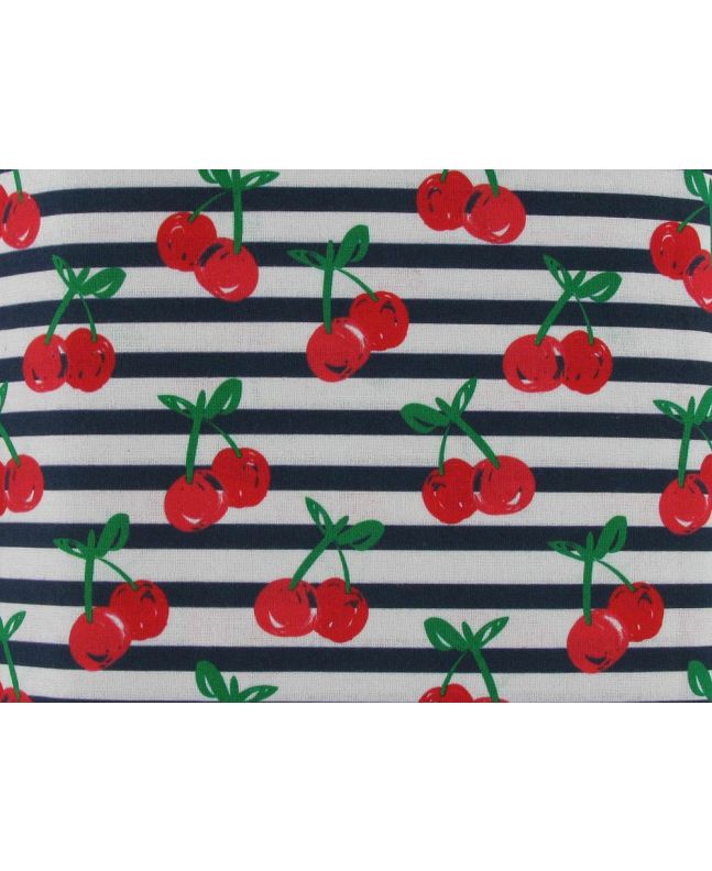 Cherry Stripes Cotton Print, Navy