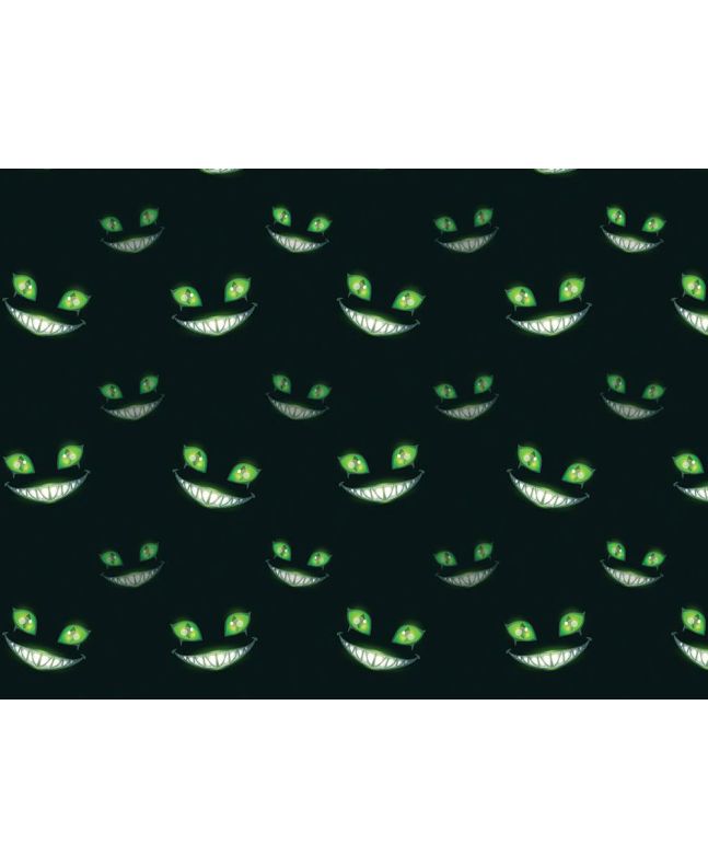 Cheshire Cat Glowing Smile Cotton Print, Green