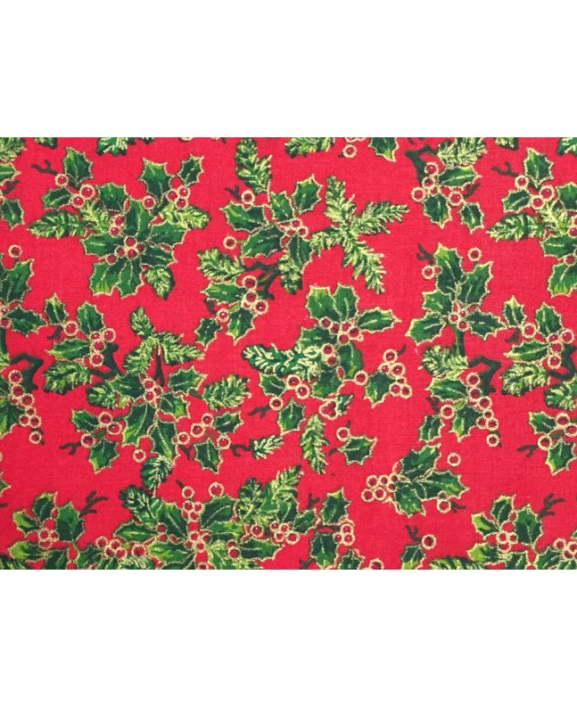 Christmas Allover Holly Cotton Print, Red