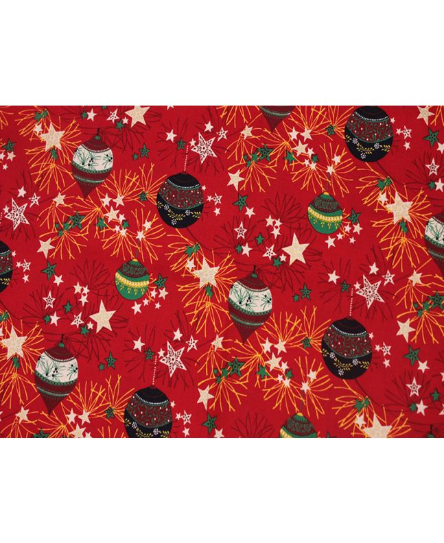 Christmas Baubles Metallic Cotton Print, Red