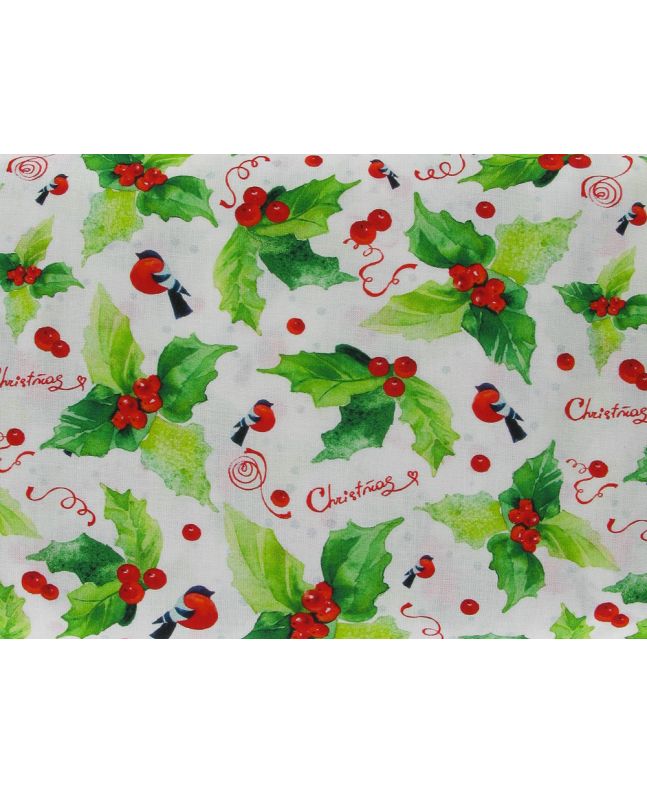 Christmas Bull Finch Cotton Print