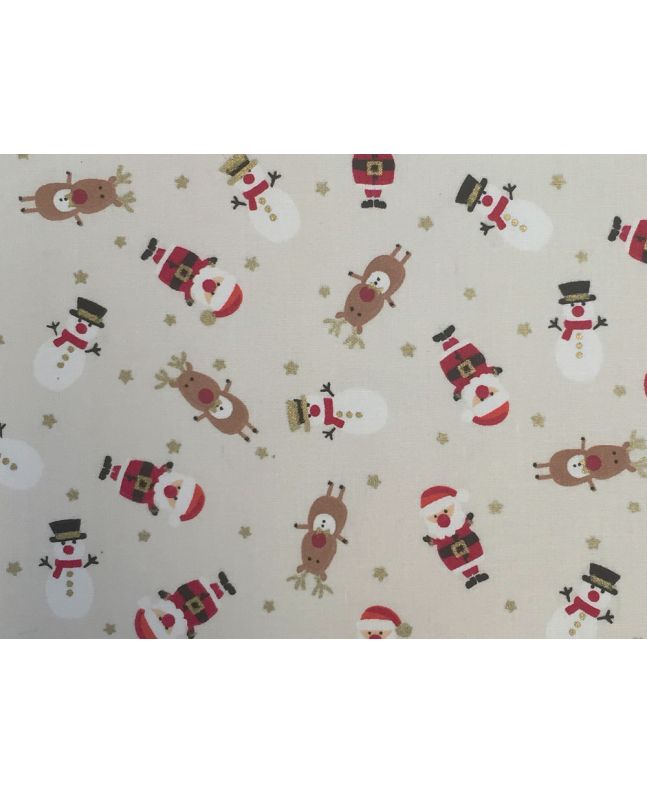 Christmas Characters Cotton Print, Cream