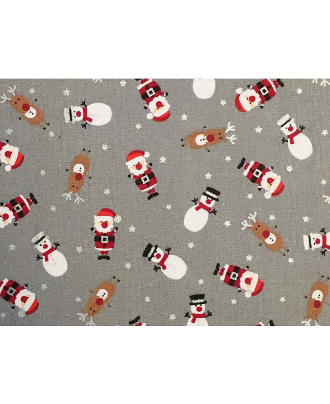 Christmas Characters Cotton Print, Grey