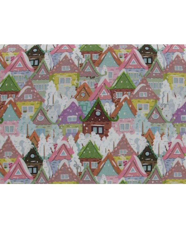 Christmas Cottages Cotton Jersey