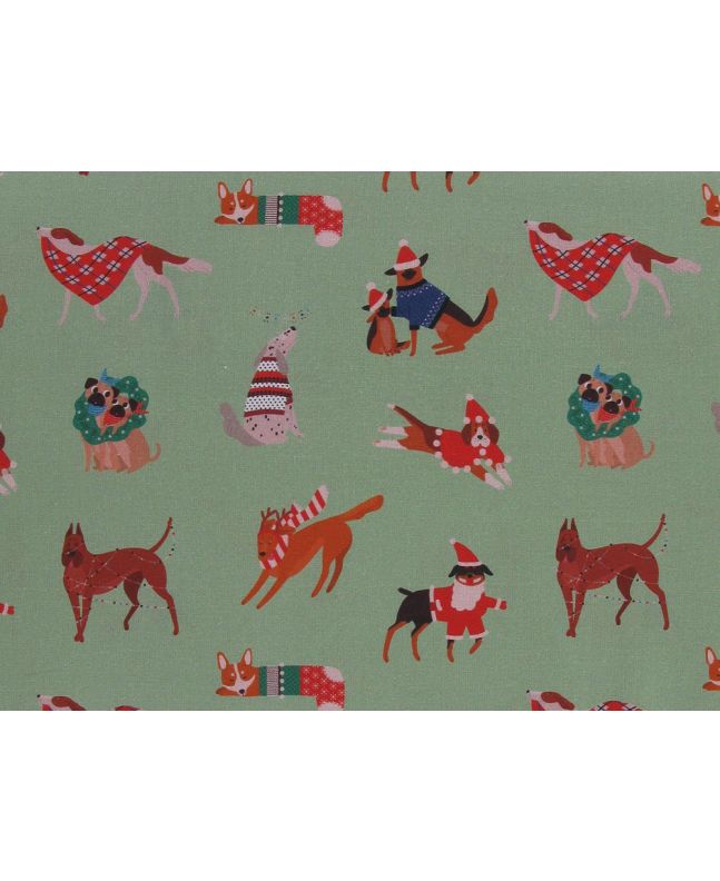 Christmas Dog Party Cotton Print