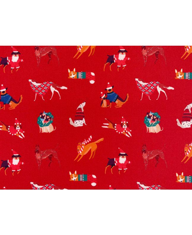 Christmas Dogs Cotton Print, Red