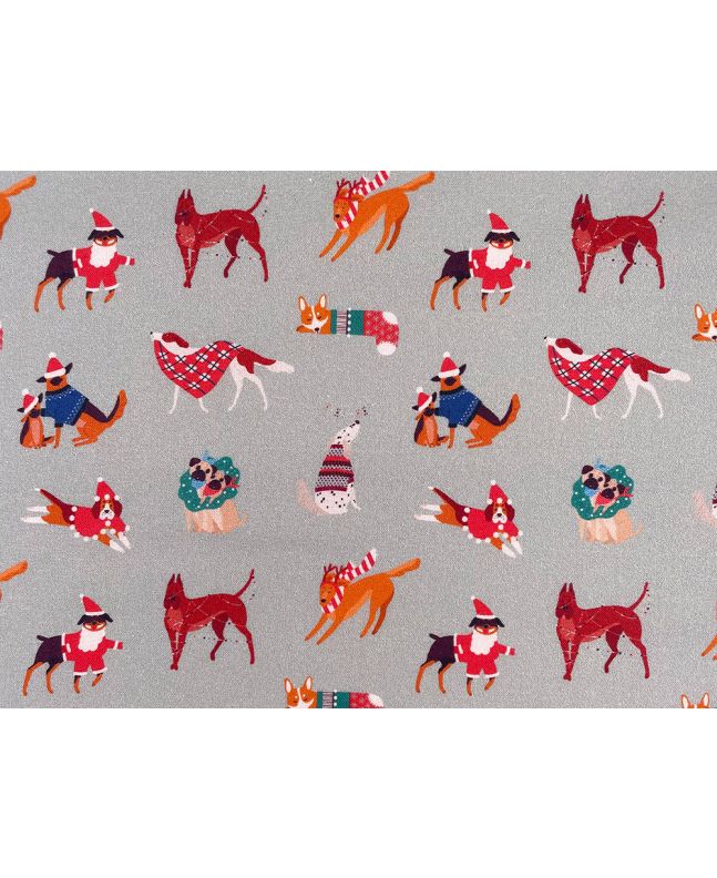 Christmas Dogs Cotton Print, Silver