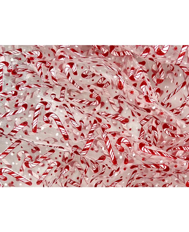 Christmas Foil Print Organza, Candy Canes