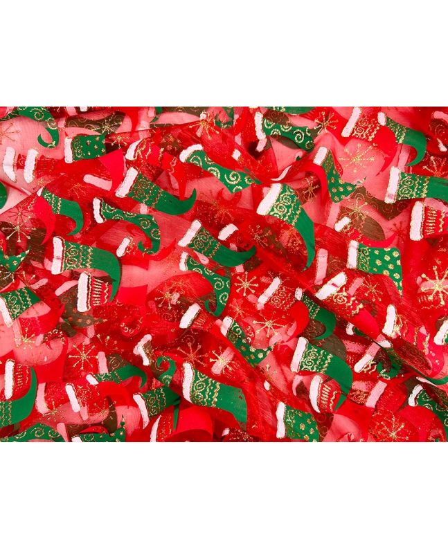 Christmas Foil Print Organza, Stockings
