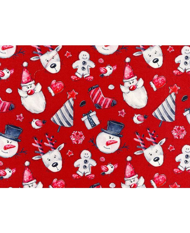Christmas Friends Sketch Cotton Print, Red