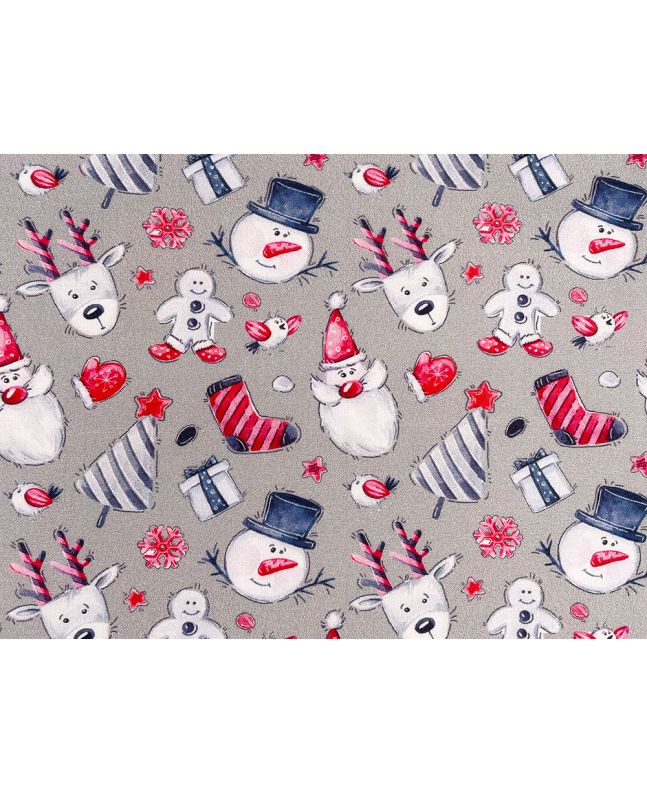 Christmas Friends Sketch Cotton Print, Silver