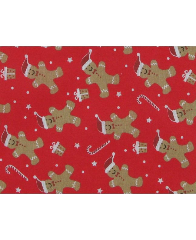 Christmas Gingerbread Hats Polycotton Print, Red