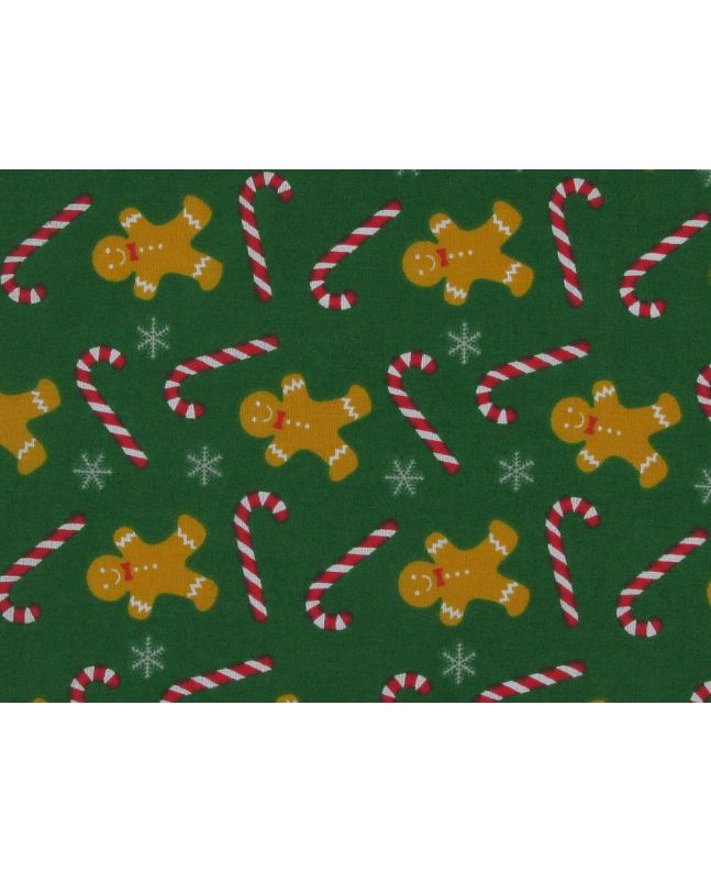 Christmas Gingerbread Men Polycotton Print, Green