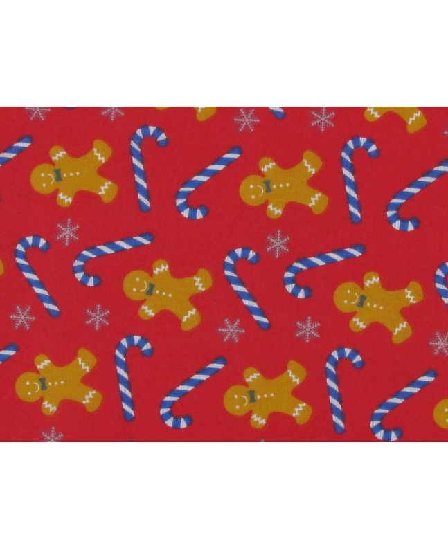 Christmas Gingerbread Men Polycotton Print, Red