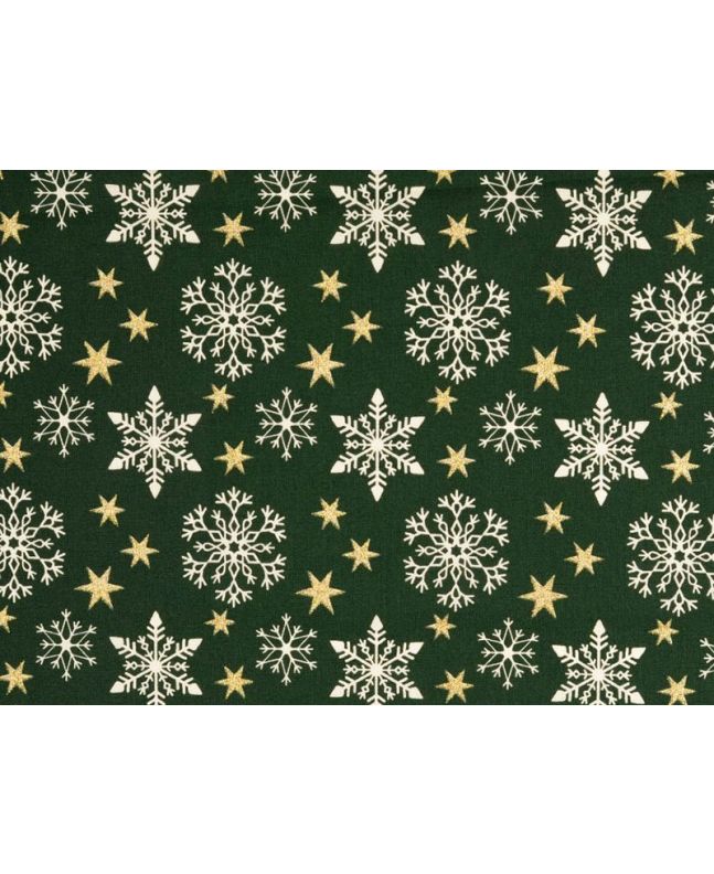 Christmas Glitter Snowflake Star Cotton Print, Green