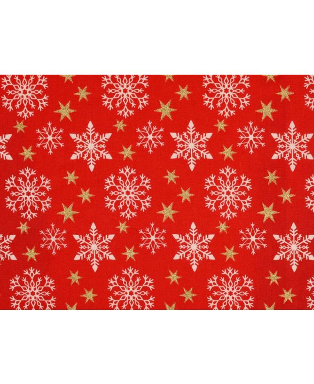 Christmas Glitter Snowflake Star Cotton Print, Red