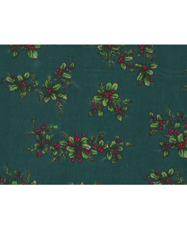 Christmas Holly Bunch Polycotton Print, Green