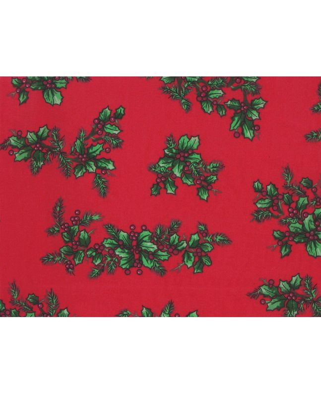 Christmas Holly Bunch Polycotton Print, Red