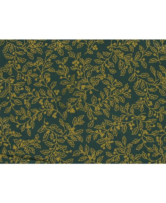 Christmas Holly Leaf Outline Cotton Print, Green