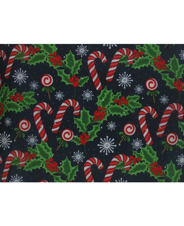 Christmas Holly Polyester Lining, Navy