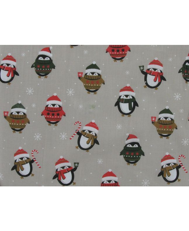 Christmas Jumper Penguins Polycotton Print, Silver
