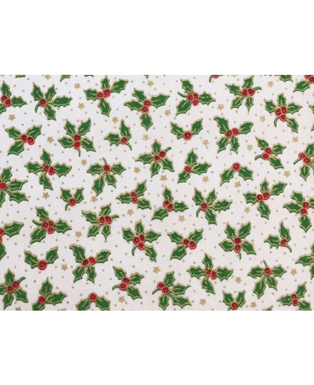 Christmas Mini Holly Cotton Print, Cream