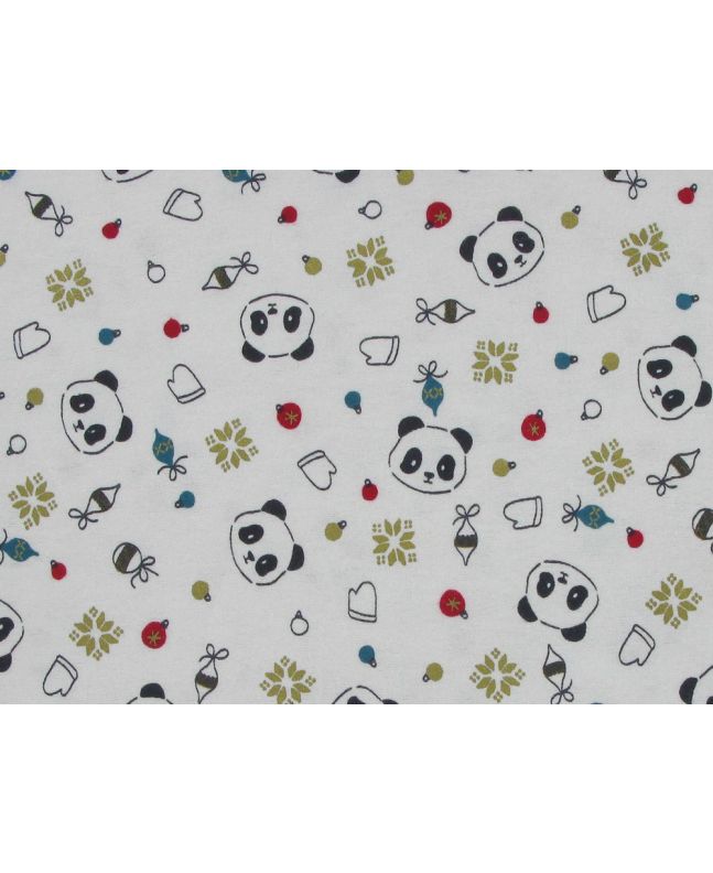 Christmas Panda Metallic Brushed Cotton Winceyette