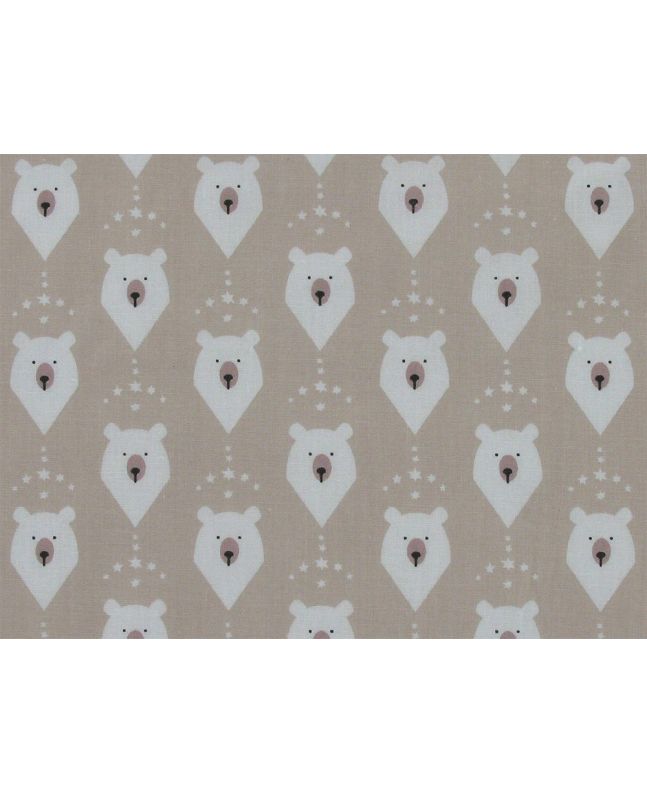 Christmas Polar Bear Head Polycotton Print, Beige