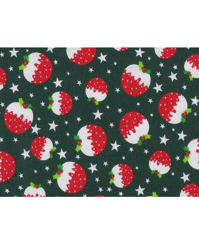 Christmas Puddings Polycotton Print, Green