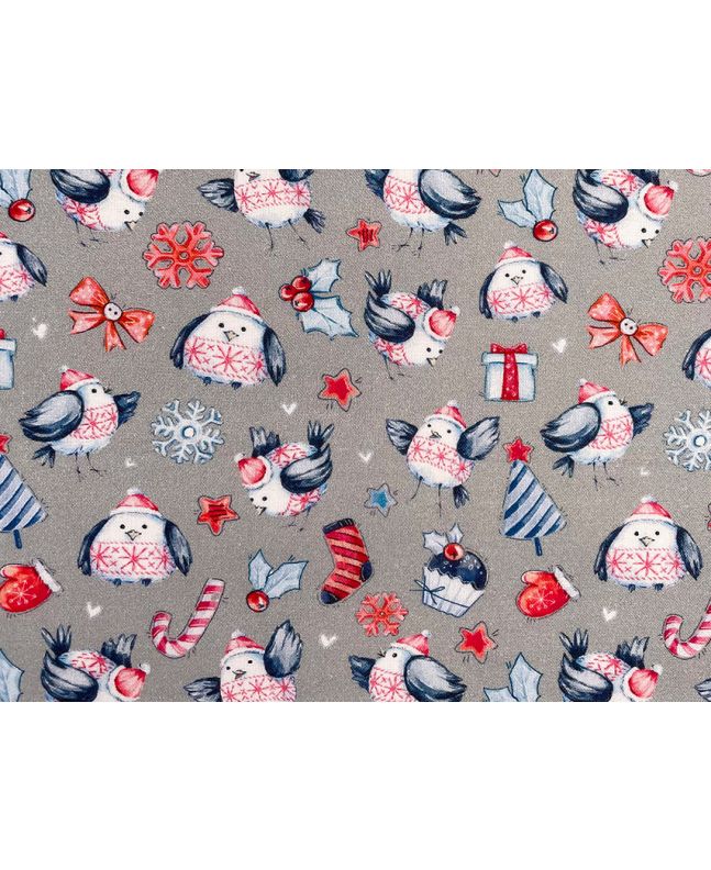 Christmas Robin Surprise Cotton Print, Silver