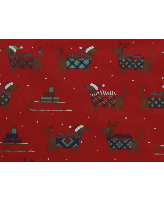 Christmas Sausage Dog Polycotton Print, Red