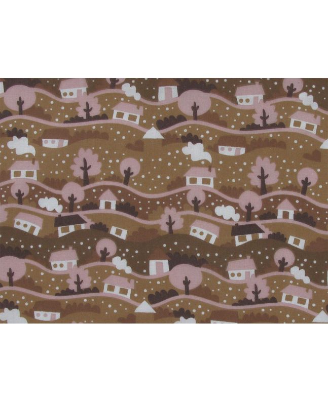 Christmas Snow Gobe Scene Polycotton Print, Brown