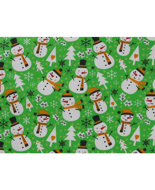 Christmas Snowman Organic GOTS Cotton Poplin, Green