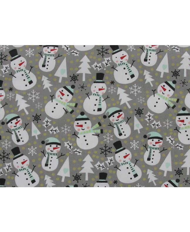 Christmas Snowman Organic GOTS Cotton Poplin, Silver