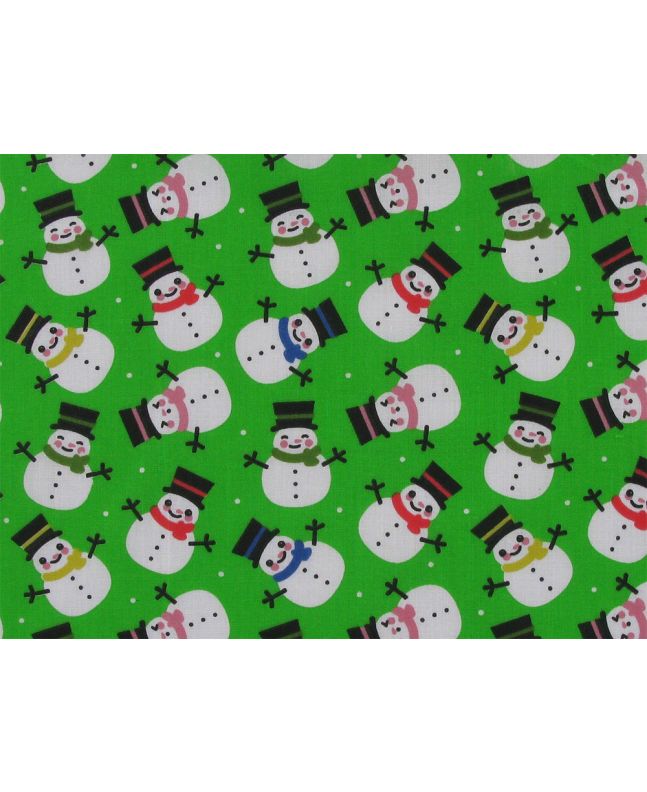 Christmas Snowman Smiles Polycotton Print, Green