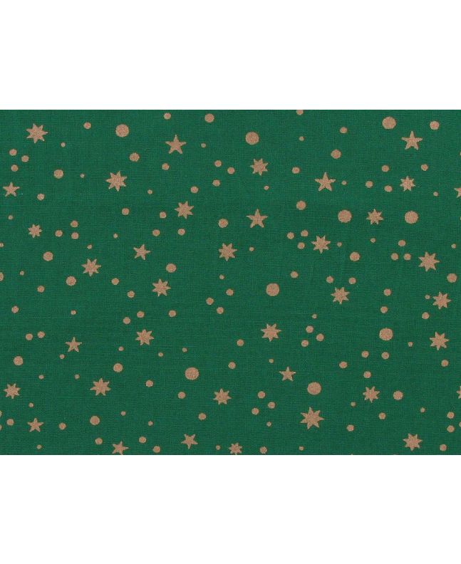 Christmas Stars Gold Foil Cotton Print, Green