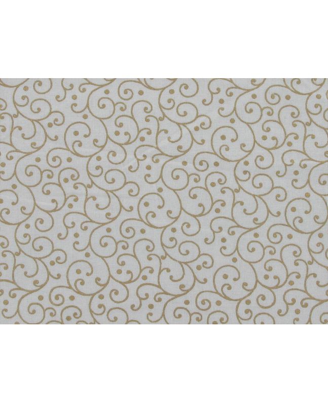 Christmas Swirls Gold Foil Cotton Print, Ivory