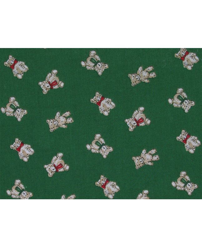 Christmas Teddy Polycotton Print, Green