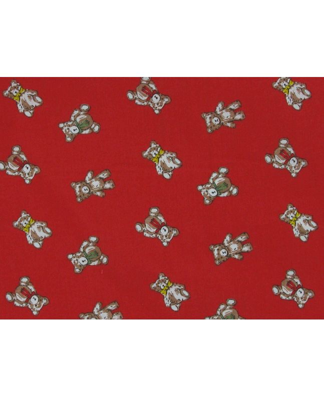 Christmas Teddy Polycotton Print, Red