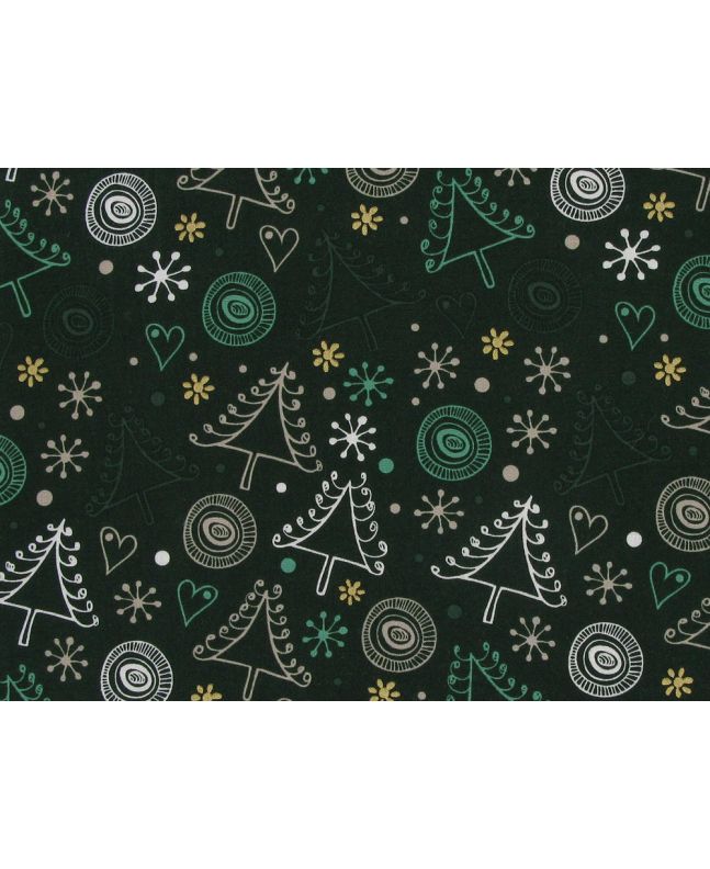 Christmas Tree Doodle Cotton Poplin, Green