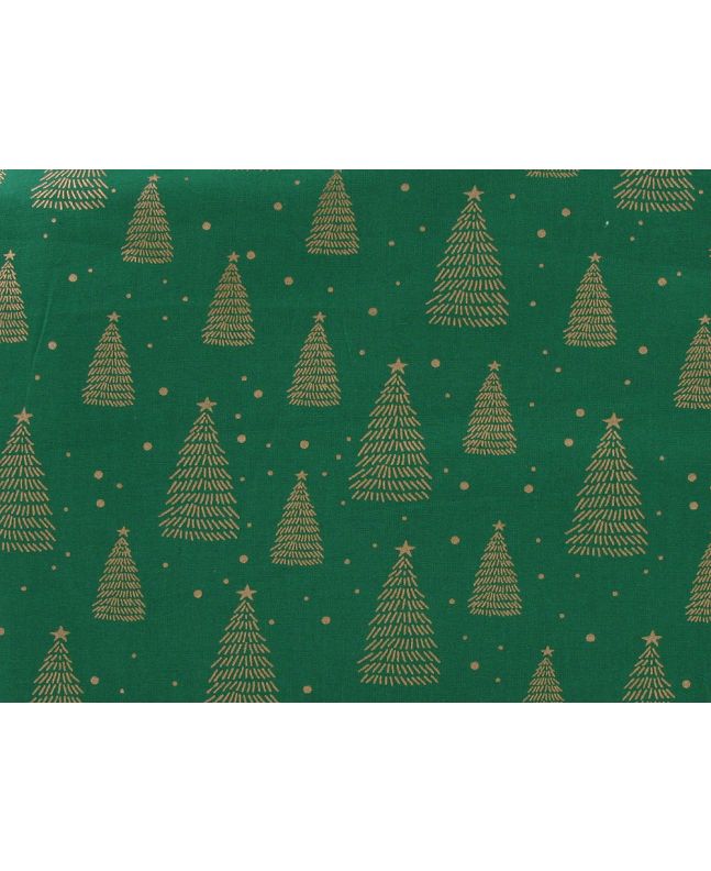 Christmas Tree Star Gold Foil Cotton Print, Green