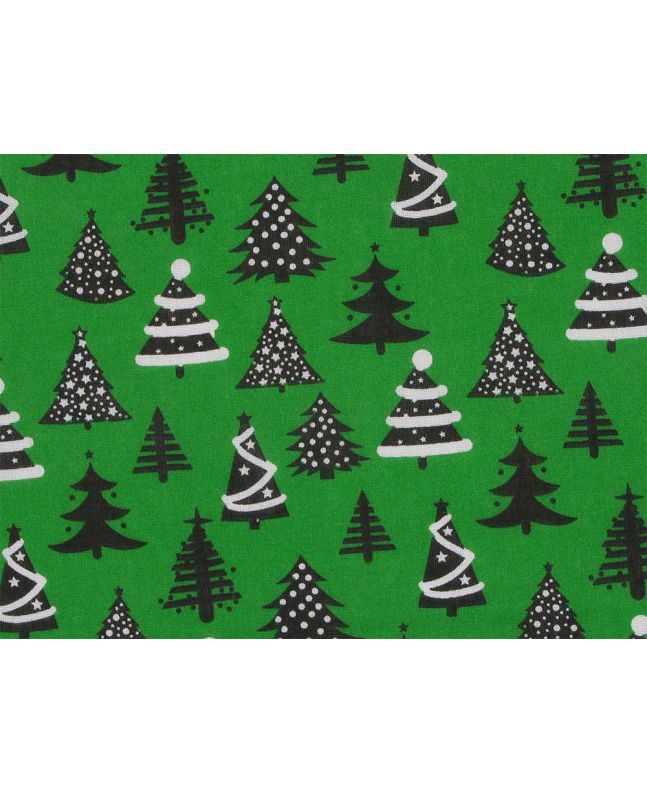 Christmas Tree Whimsical Forest Polycotton Print, Green