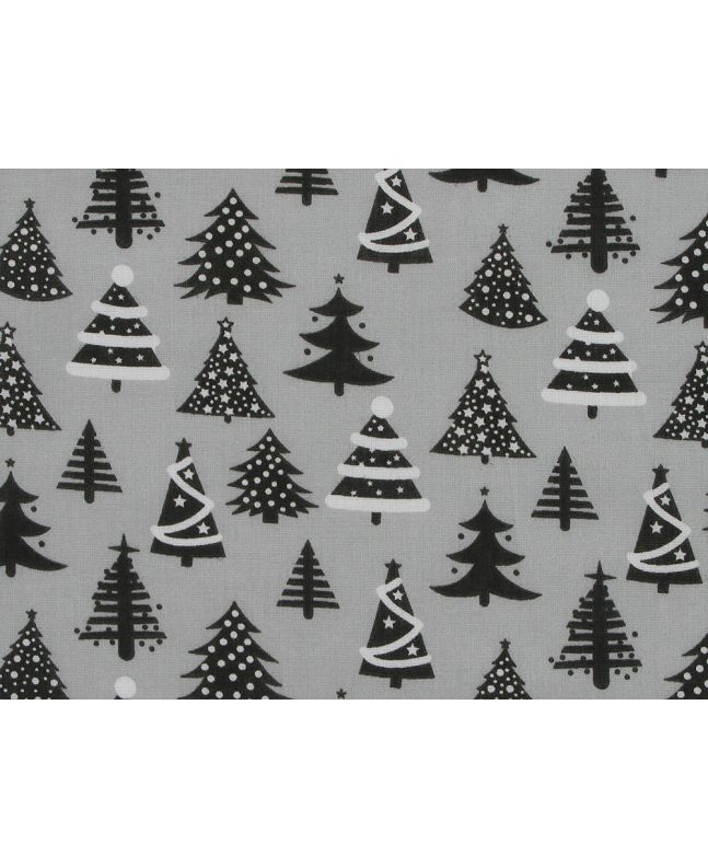 Christmas Tree Whimsical Forest Polycotton Print, Grey