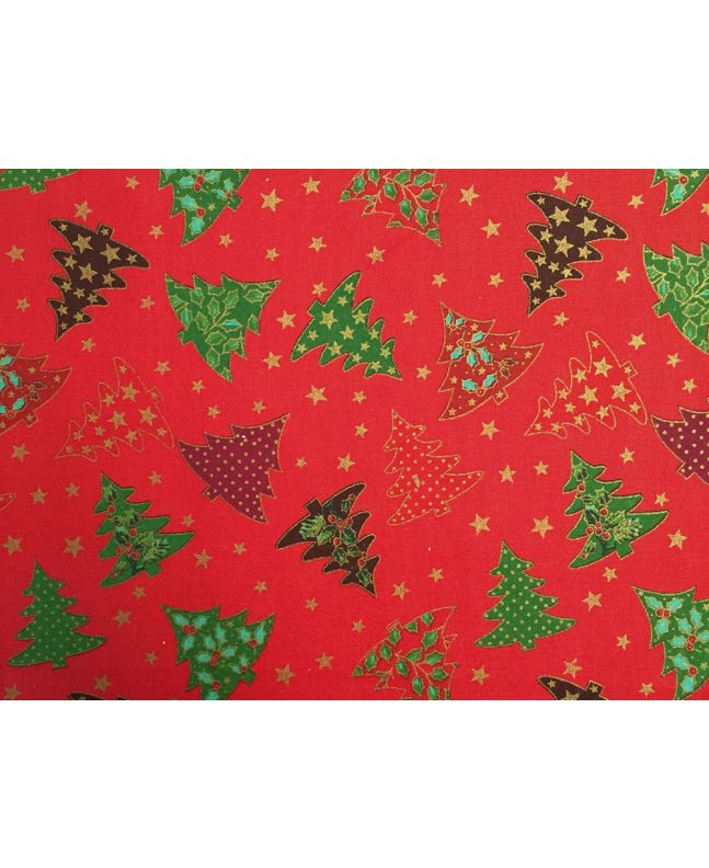 Christmas Trees Cotton Print, Red