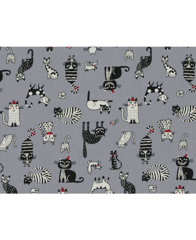 Clever Cats Cotton Poplin Print, Grey