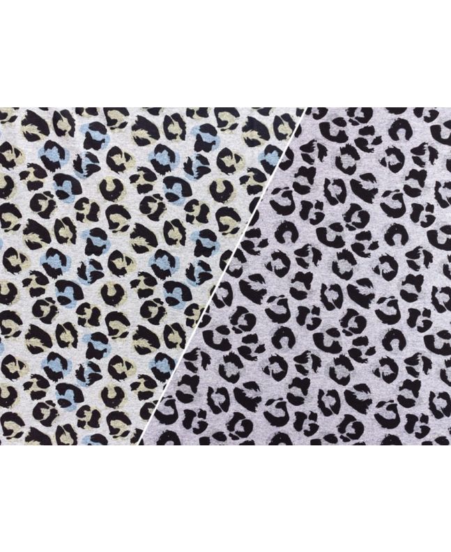 Colour Change Cotton Jersey, Leopard Print, Grey and Blue