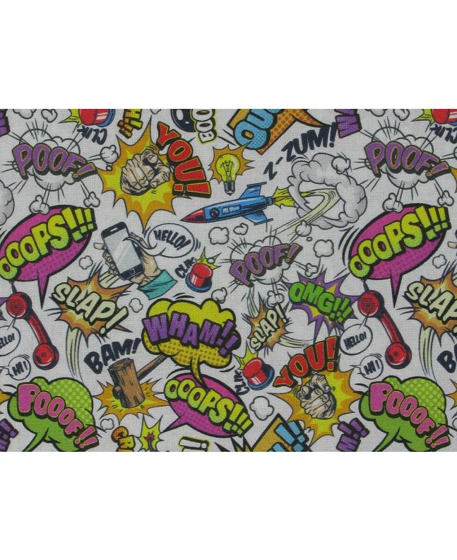 Comic Speech Bubbles Cotton Print, White