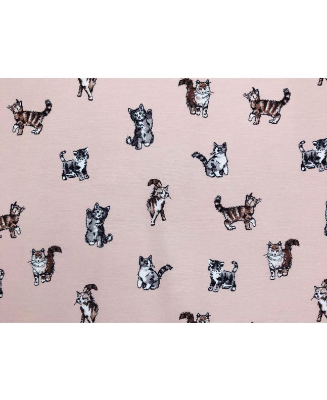 Cotton Rich Panama Canvas, Shabby Cats, Pink